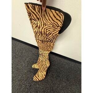 Y2K Mob Wife Tony Bianco Zebra Print Pony Hair Thigh High Stiletto Boots 9.5
